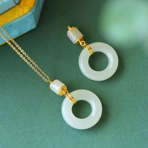 Bague En Jade Blanc Naturel Hetian Chinois Pour Femmes, Collier Simple Avec Pendentif En Argent Sterling Plaqué Or, Boucle De Sécurité, Nouvelle Collection