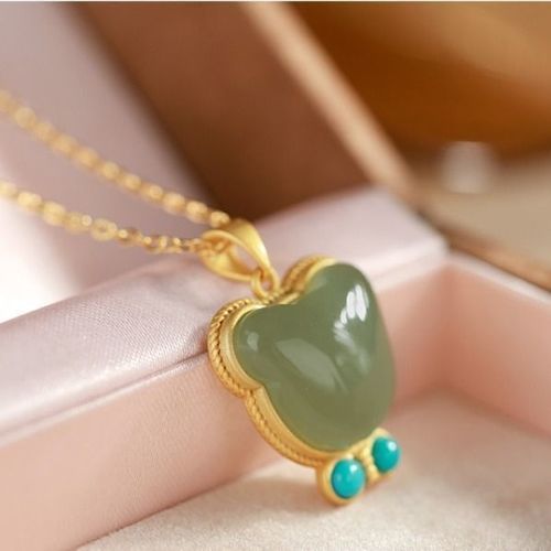 Collier En Argent Sterling S925, Jade Naturel Hetian, Gris, Ours En Jade, Mignon, Rafraîchissant, Artistique, Élégant, Pendentif, Costume Pour Femmes