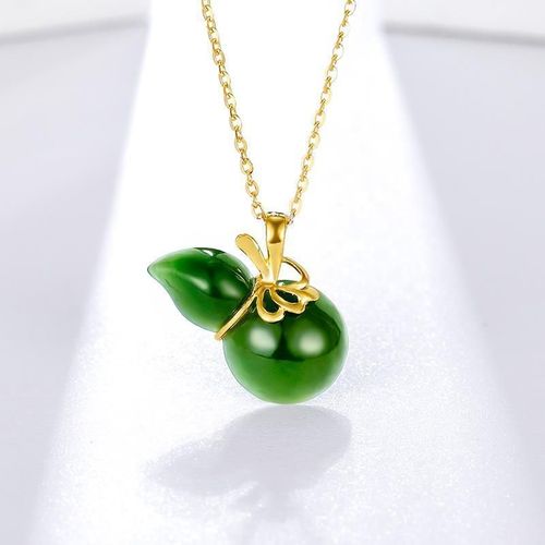 Pendentif Jaspe Gourde En Argent Sterling S925, Incrusté De Jade Vert Hétien Naturel, Collier En Or Pur Pour Femmes