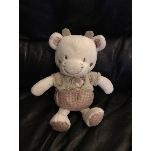 Doudou Vache Beige Écru Gris Pois Mots D'enfants 25cm