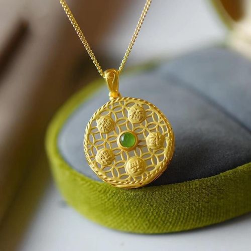 Collier Porte-Bonheur En Jade Naturel Hotian Pour Femmes, Pendentif En Argent Sterling, Style Chinois Rétro, Marque Ronde, Cinq Bénédictions