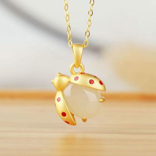 Collier Avec Pendentif En Jade Blanc Hétian Naturel, En Argent Sterling S925, Pendentif Coccinelle, Ornement Boucle De Paix