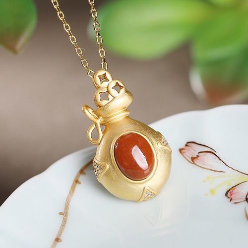 Collier Avec Pendentif Original En Argent Sterling S925, Agate Rouge Du Sud, Gourde Vintage Haut De Gamme, Pour Femmes