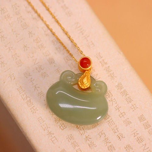 Pendentif De Verrouillage À Longue Durée De Vie En Argent Sterling S925, Incrusté De Dorure, Jade Naturel Hetian Gris, Collier Étoile Ethnique