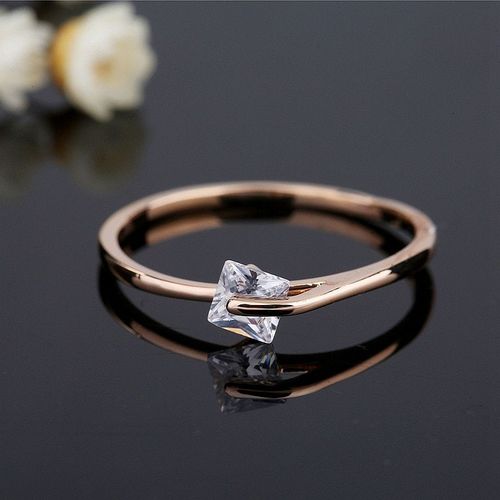 Bagues Géométriques Créatives En Or Rose Pour Femmes, Bijoux À La Mode, Carré En Cristal Zircon, Cadeaux De Mariage Romantiques Pour Dames