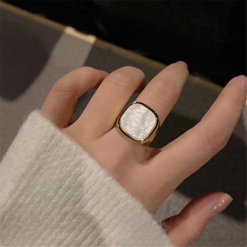 Bagues Rectangulaires Simples En Résine Blanche Pour Femmes, Anneaux Métalliques De Couleur Or, Accessoires Bijoux De Luxe Pour Dîner