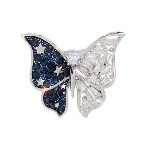 Bagues Papillon En Cristal Bleu, Nouvelle Tendance, Accessoires De Fête De Tempérament Élégant, Bijoux À La Mode