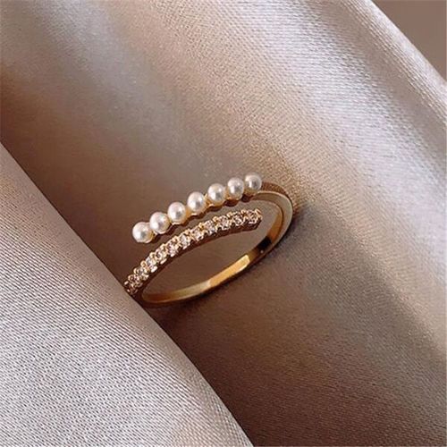 Bague Ouverte En Perles De Cristal Pour Femme, Accessoire De Luxe, Doré, Élégant, Pour Fête De Cocktail
