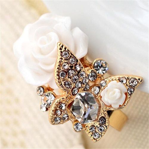 Bague Vintage Style Bohémien, Fleur Papillon, Rose, Luxe, Cristal Multicolore, Bague Pour Femmes, Élégant, Ouvert, Bijoux Cadeaux