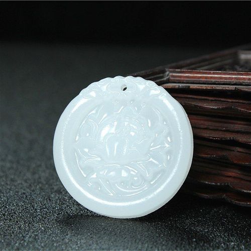 Collier Pendentif En Jade Blanc Naturel, Fleur De Pivoine, Breloque Chinoise Sculptée À La Main, Bijoux Amulette, Accessoires De Mode, Cadeau Pour Hommes Et Femmes