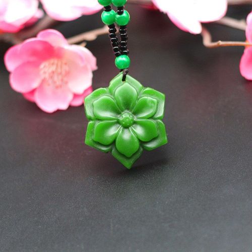 Collier Pendentif Fleur De Jade Vert Naturel, Perle, Breloque Chinoise Sculptée À La Main, Accessoires De Bijoux, Amulette À La Mode, Cadeaux Pour Hommes Et Femmes