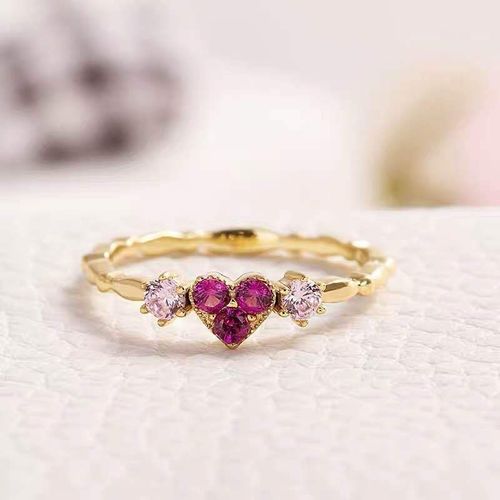 Bagues En Or Simples En Forme De C¿Ur Pour Femmes, Bijoux De Luxe En Cristal Rouge, Pour Fête De Mariage, Romantique