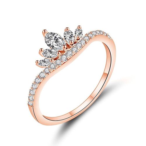 Bagues En Or Rose Pour Femmes, Bijoux De Luxe Simples, Charmant, En Cristal, Romantique, Élégant, Couronne, Cadeaux Pour Filles