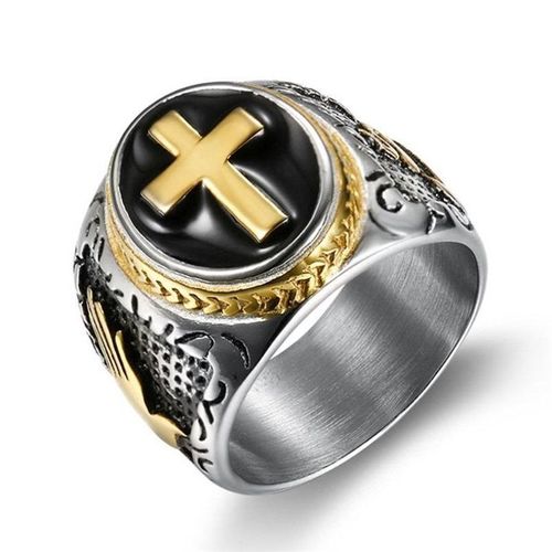 Bague Croix Vintage En Acier Inoxydable 316l Pour Homme, Anneau De La Main De Dieu, Bijoux De Motard Punk En Titane, Cadeau De Noël