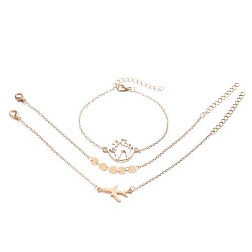 Ensemble De Bracelets De Cartes D'avion Pour Femmes, 3 Pièces Simples Et À La Mode, Charmant Bracelet En Métal Doré, Accessoires, Bijoux Créatifs, Cadeau De Fête