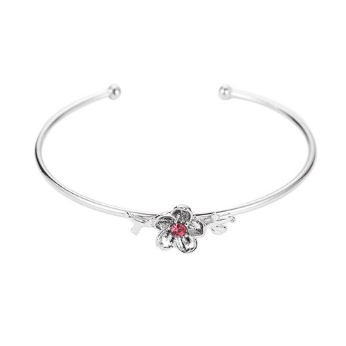 Bracelet Ouvert En Cristal Rose Pour Fille, Fleur, Couleur Argent, Accessoires, Charmant, Cadeau