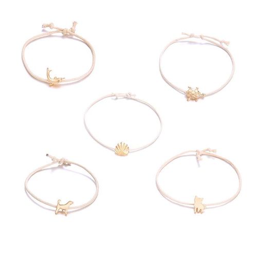 Bracelet Bohème En Métal Pour Femmes, Ensemble De 5 Pièces, Coquillage Créatif, Dauphin, Chat, Chien, Tortue, Bijoux De Fête À La Mode