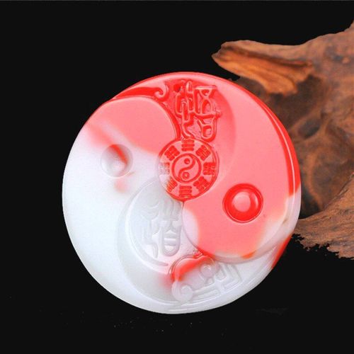 Collier En Pierre De Jade Naturelle Rouge Et Blanche, Pendentif Tai Chi Gossip, Breloque Chinoise Sculptée À La Main, Bijoux Amulette, Cadeau Pour Hommes Et Femmes