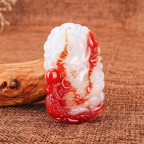 Collier Pendentif En Jade Rouge Et Blanc Dragon Chinois Sculpté À La Main, Breloque Naturelle, Bijoux Amulette, Accessoires De Mode, Cadeaux Pour Hommes Et Femmes