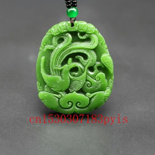 Collier Pendentif En Jade Vert Naturel Pour Homme Et Femme, Bijou Porte-Bonheur, Amulette, Phénix, Perle Chinoise Sculptée À La Main, Cadeau Porte-Bonheur