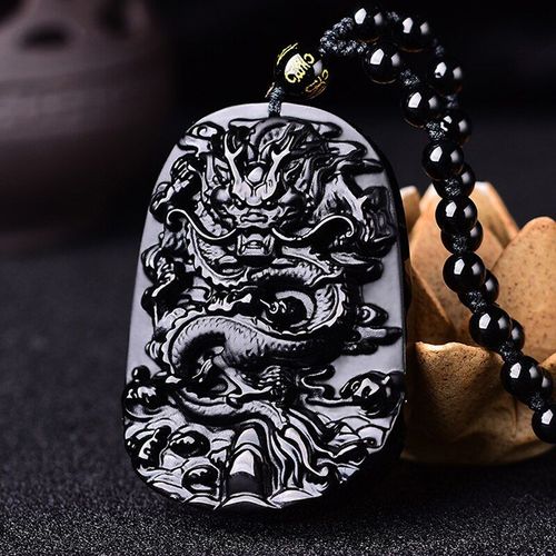 Collier Pendentif Dragon En Jade Obsidienne Noire Naturelle, Breloque Fine Chinoise Sculptée À La Main, Bijoux Amulette, Accessoires Pour Hommes Et Femmes