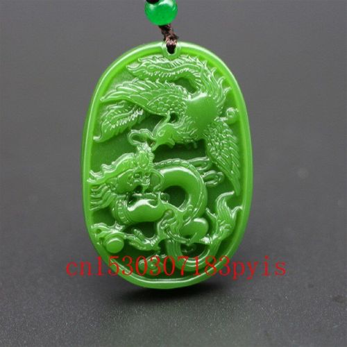 Collier Pendentif Dragon Phoenix En Jade Vert Naturel, Bijoux À Breloque Sculptée Chinoise, Amulette À La Mode Pour Hommes Et Femmes, Amoureux, Cadeaux Porte-Bonheur