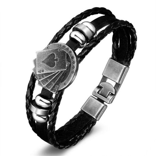 Bracelet Rétro En Cuir, Titane Et Acier Pour Hommes, Carte À Jouer, Tissé, Extensible, Cool, Hip Hop, Bijoux