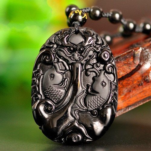 Collier Pendentif En Obsidienne Noire Naturelle, Carpe Jade, Sculpté À La Main, Bijoux À La Mode Chinoise, Accessoires Amulette À Breloques Pour Hommes Et Femmes