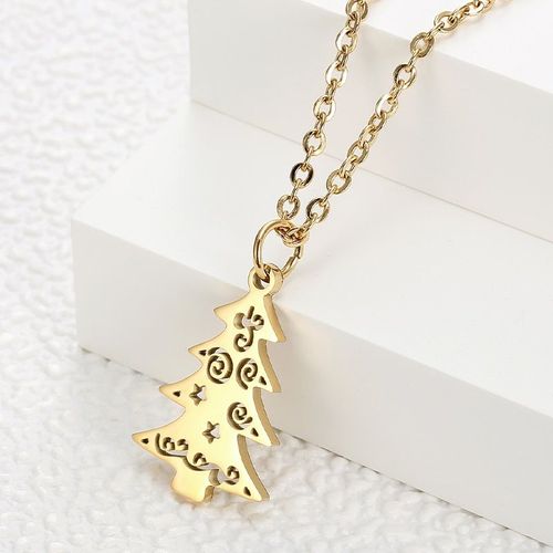 Arbre De Noël Fin Pour Femmes, Chaîne De Cou, 2 Couleurs, Pendentif Une Pièce En Acier Titane, Bijoux De Fête, Accessoires Cadeaux