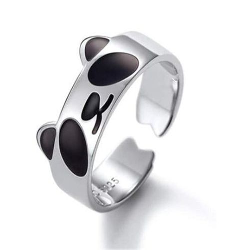 Bagues En Émail Noir Pour Femmes, Bijoux D'amitié, Style Punk, Tendance, Mignon, Animal Panda, Ouverture Réglable