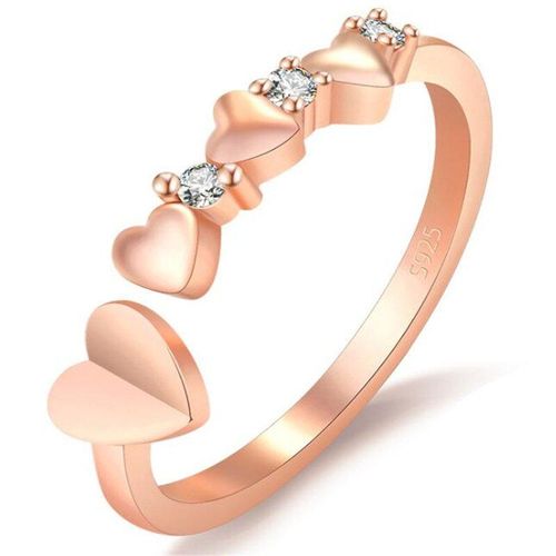 Bague En Cristal En Forme De C¿Ur Pour Femmes, Design Créatif, Anneau En Métal De Couleur Or Rose Et Argent, Bijoux De Fête Simples