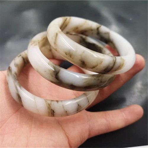 Bracelet En Jade Blanc Naturel Sculpté À La Main, Large Bande, Bijoux Boutique De Mode, Gobi En Soie Glacée Pour Hommes Et Femmes