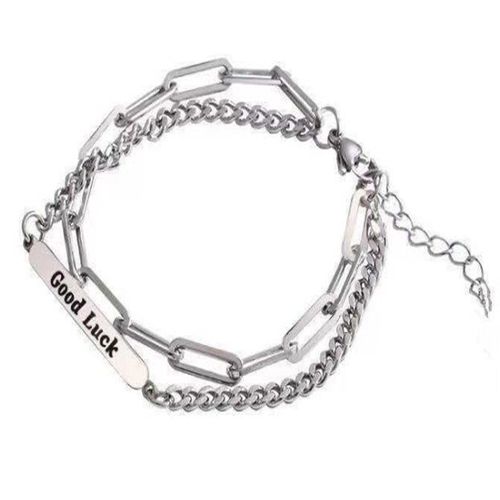 Bracelet En Métal Argenté Unisexe, Lettre Bonne Chance, Double Chaîne, Punk, Tendance, Bijoux De Fête Pour Femmes, Nouvelle Collection