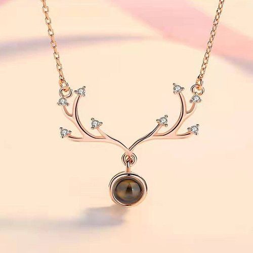 Collier De Luxe Avec Projection De Bois, Romantique, Or Rose, Court, Doux, 100 Langues, Style Romantique