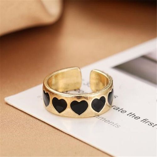 Bague Punk Rouge Et Noire En Forme De C¿Ur, Anneau Ouvert Réglable, Couleur Or, Bijoux De Couple, Cadeaux, Nouvelle Collection