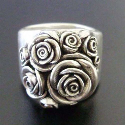 Bague Vintage En Forme De Fleur De Rose, Couleur Argent, Bijoux Pour Cadeau D'anniversaire De Mariage