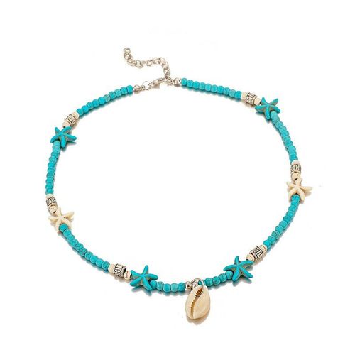 Collier De Perles Fait À La Main En Pierre Naturelle Bleue, Style Bohème, Pendentif À La Mode, Coquillage, Étoile De Mer, Pompon, Bijoux De Plage, De Fête, De Vacances