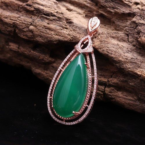 Pendentif Goutte D'eau Incrusté En Argent 925, Calcédoine Verte Naturelle, Bijoux À La Mode Pour Hommes Et Femmes, Collier En Agate Verte