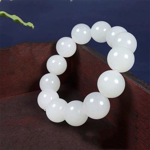 Bracelet En Jade Blanc Naturel Sculpté À La Main, Perle Ronde De 18mm, Bijoux Boutique De Mode, Bracelet En Jade Blanc Pour Hommes Et Femmes