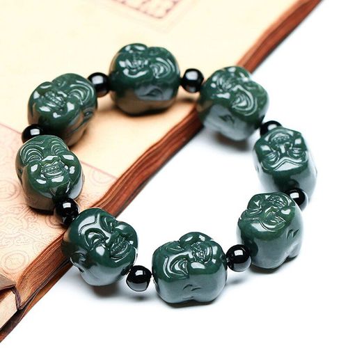 Bracelets En Jade Naturel Xinjiang Hetian Qing, Amulette Porte-Bonheur, Double Face, Tête De Bouddha, Pour Femmes Et Hommes