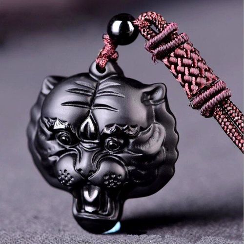 Pendentif Tête De Tigre En Obsidienne Noire Naturelle, Collier Pour Hommes Et Femmes, Amulette En Cristal, Bijoux Avec Chaîne, Cadeau, Livraison Directe