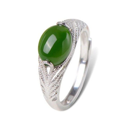 Bague En Calcédoine Verte Naturelle Sculptée À La Main, Bijou Ajustable À La Mode Pour Hommes Et Femmes, 925