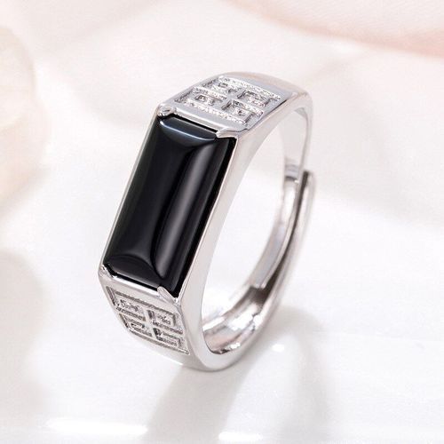 Bague Rectangulaire En Calcédoine Verte Naturelle Sculptée À La Main, Bijou Ajustable Pour Hommes Et Femmes