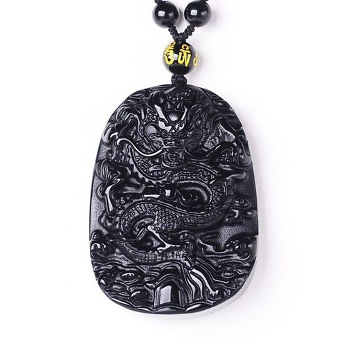 Pendentif En Obsidienne Noire Naturelle, Collier Amulette Dragon Antique, Bijoux En Cristal Fin Pour Hommes, Livraison Directe