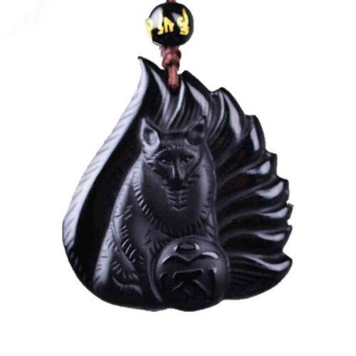 Pendentif En Renard Obsidienne Noir Naturel, Collier En Cristal, Amulette Porte-Bonheur À Neuf Queues, Cadeau Pour Femmes Et Hommes, Livraison Directe