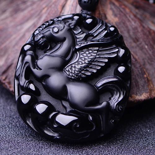 Pendentif En Obsidienne Noire Naturelle, Amulette Pegasus Cheval, Collier En Obsidienne Pour Hommes Et Femmes, Bijoux Fins En Cristal, Cadeau, Livraison Directe