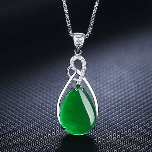 Pendentif En Jaspe Et Calcédoine Vert Naturel Sculpté À La Main, Collier Incrusté D'argent 925, Bijoux Tendance Pour Femmes, Accessoires Cadeaux