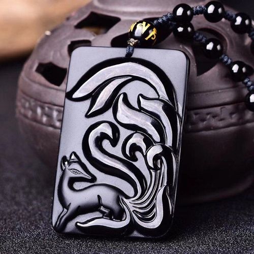 Pendentif En Forme De Renard Obsidienne Noire Naturelle, Collier En Obsidienne À Neuf Queues, Amulette Porte-Bonheur Pour Hommes Et Femmes, Cadeau, Livraison Directe