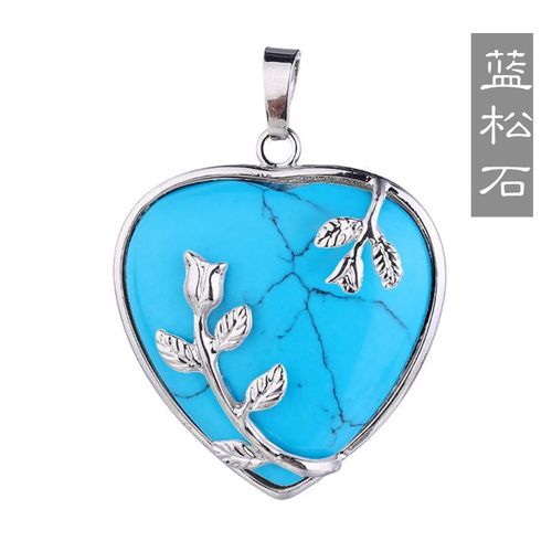 Pendentif En Forme De C¿Ur De Pêche Sculpté À La Main, Turquoise Bleu Naturel, Bijoux Boutique De Mode, Collier Incrusté En Argent 925, Accessoires Cadeau