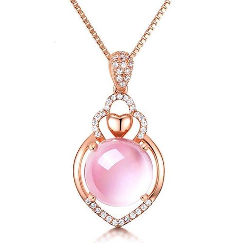 Calcédoine Rose Naturelle Sculptée À La Main, Pendentif Goutte À La Mode, Bijoux De Personnalité, Collier Incrusté D'argent 925 Pour Hommes Et Femmes
